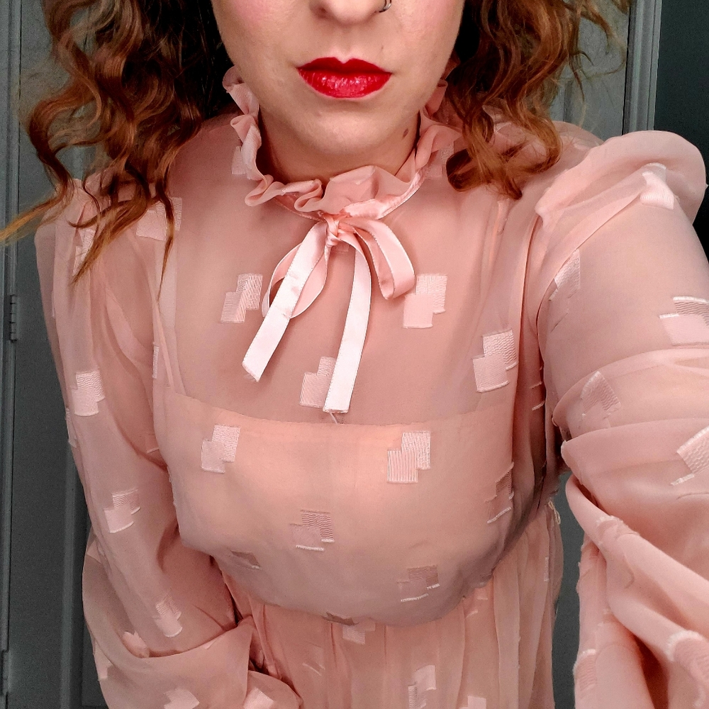 Vintage 1970s Dress, Pink/Peach Vintage Dress